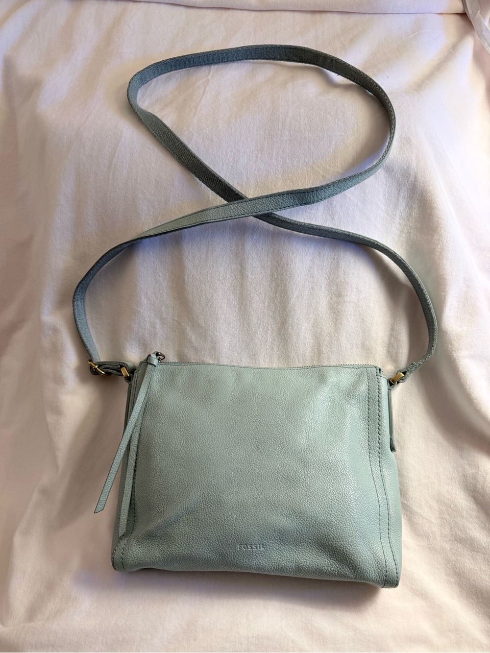 Fossil Mint Green Pebbled Leather Crossbody Bag